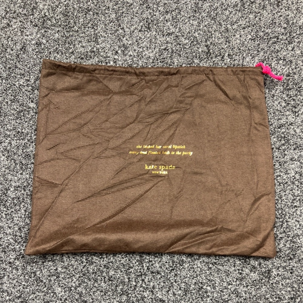 Kate Spade Brown Fabric Handbag Dust Bag Coral Lipstick Quote Pink Drawstring